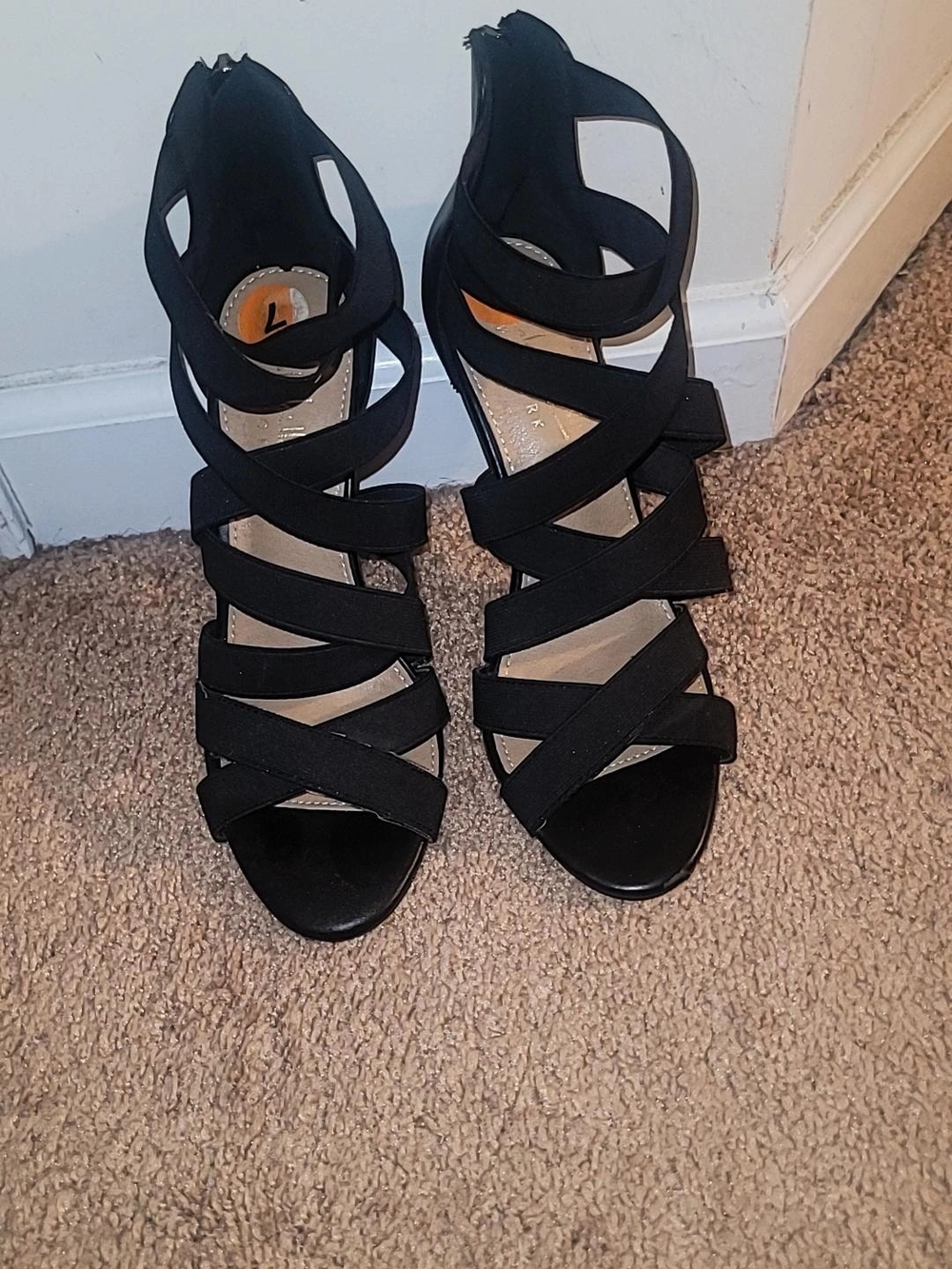 Women's Black Strappy High-Heel Sandals